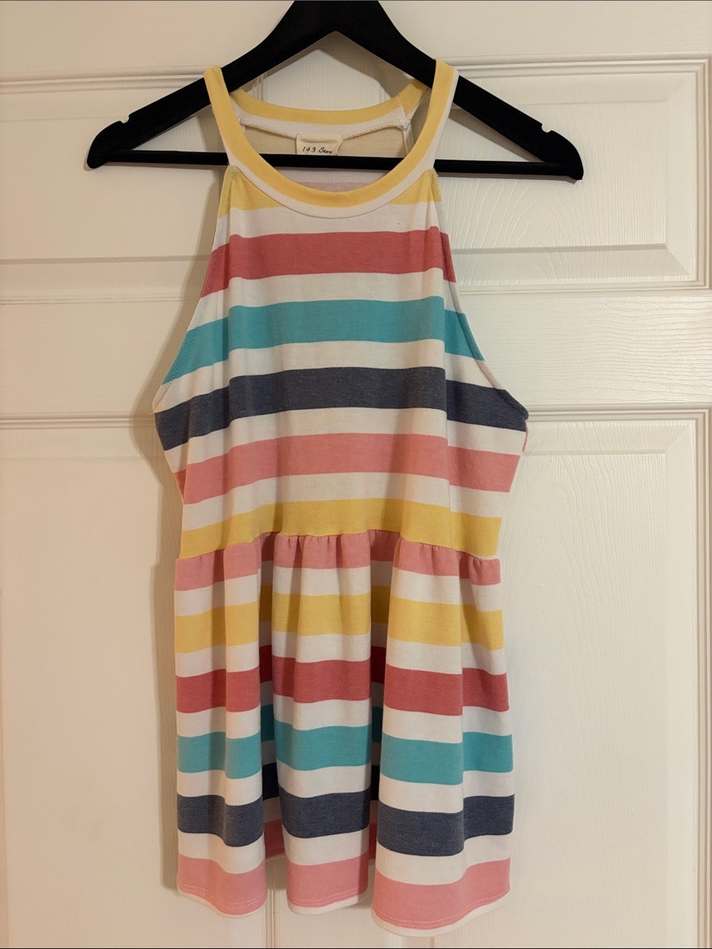 1.4.3 Story Boutique Stripe Halter Top High Neck Peplum Babydoll Tank Multicolor